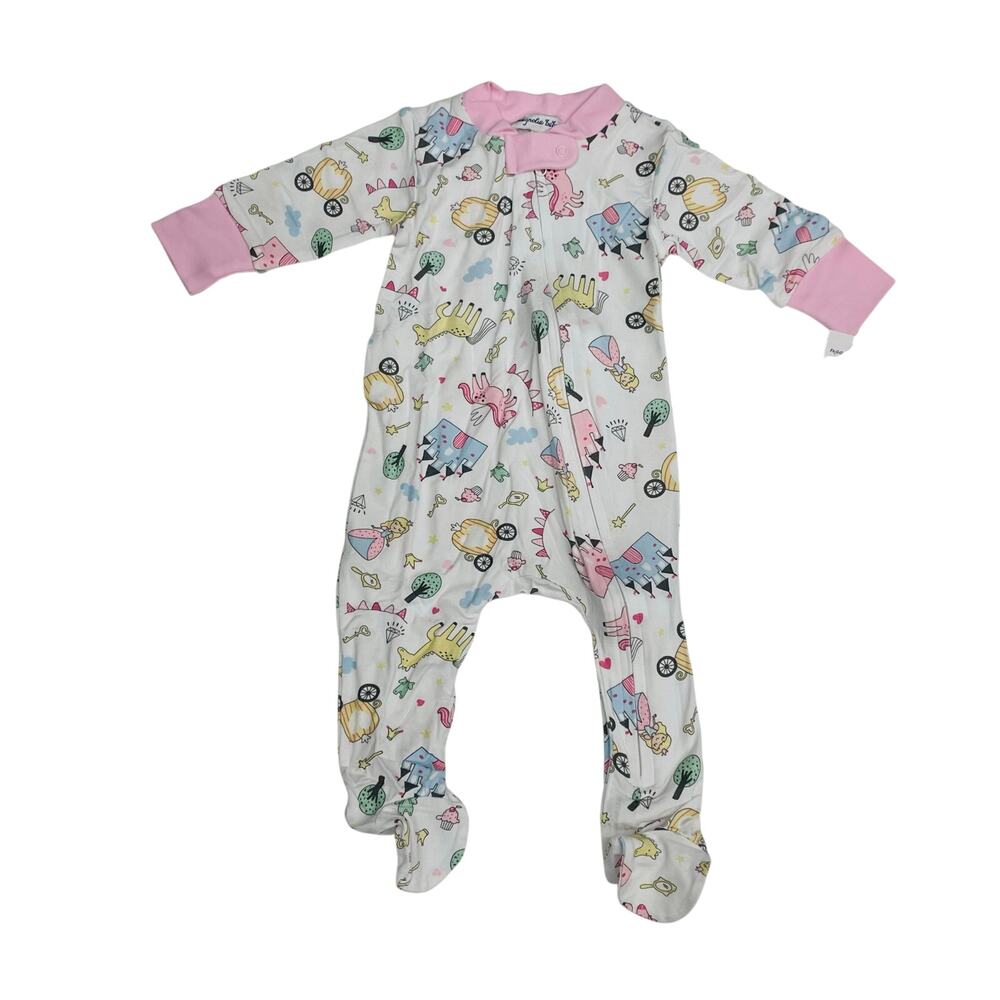 NWT Magnolia Baby NB Little Princess Pink Printed Zipper Footie